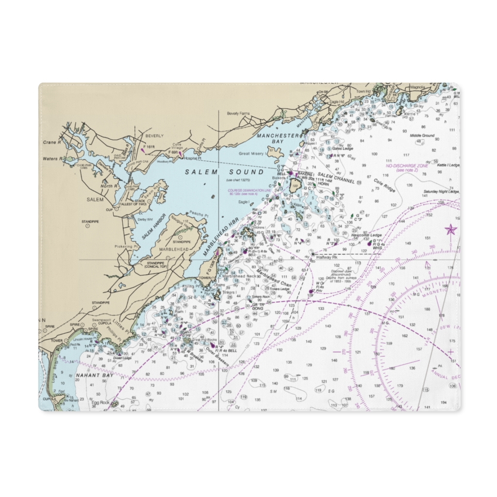 Salem Sound & Sourrounding Area Nautical Chart Cotton Placemat Set