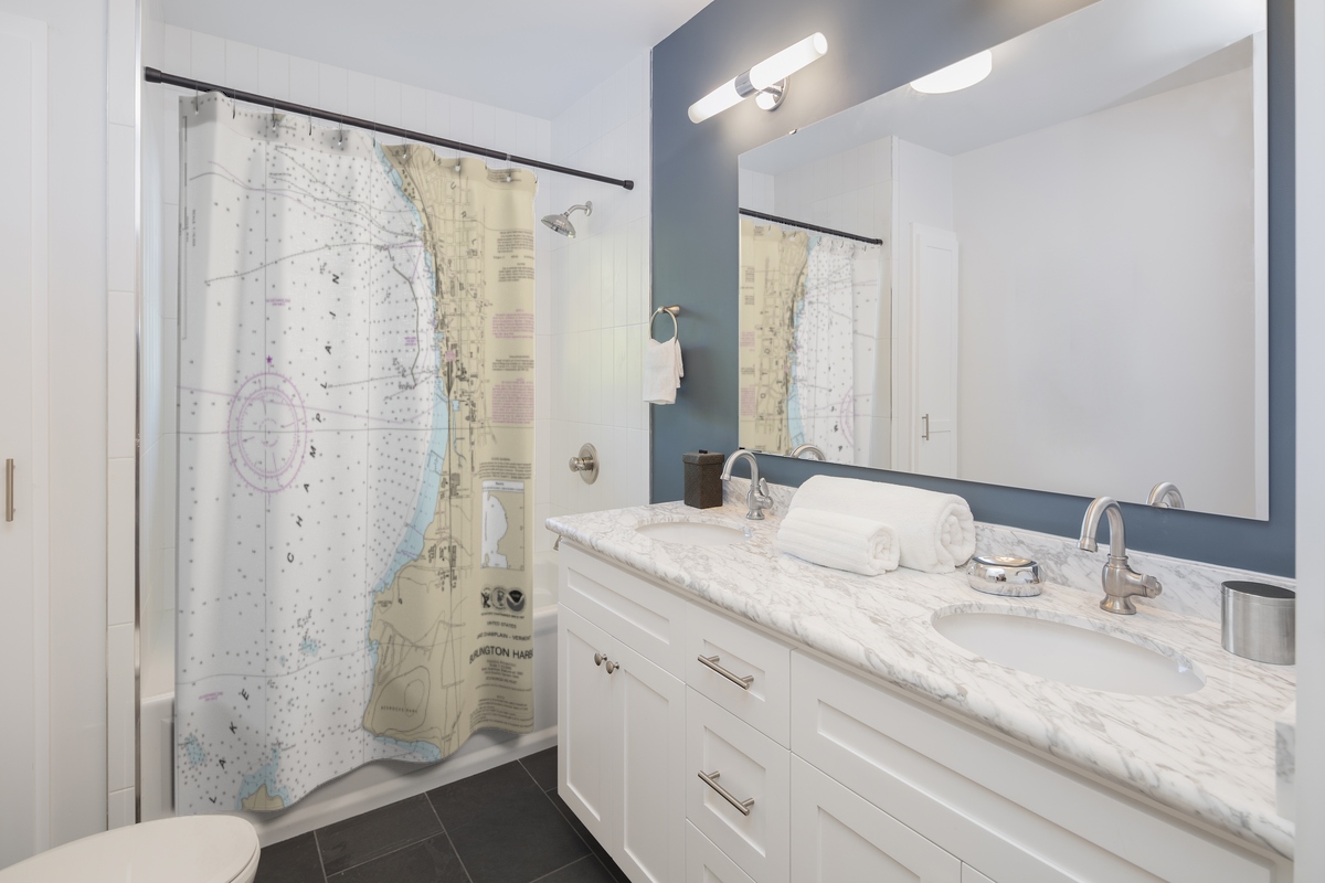 Burlington Harbor Lake Champlain Vermont Nautical Chart Shower Curtains