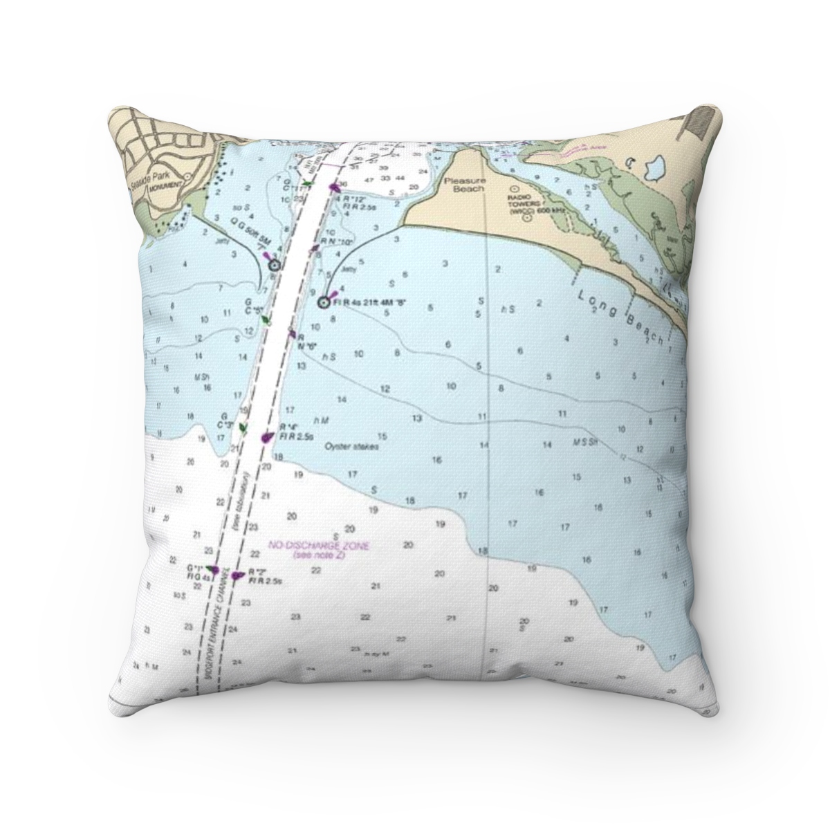 Black Rock Harbor Spun Polyester Nautical Chart Square Throw Pillow ...